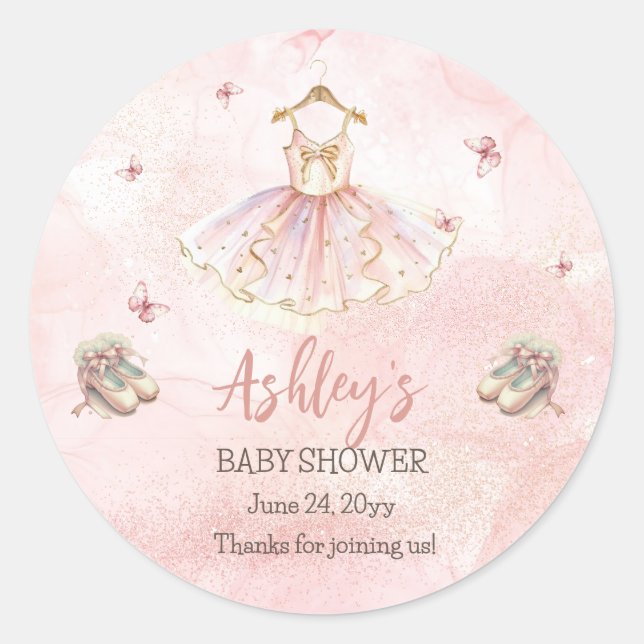 Adesivo Chá de fraldas de Garota Ballerina Tutu, Rosa-Rosa (Frente)