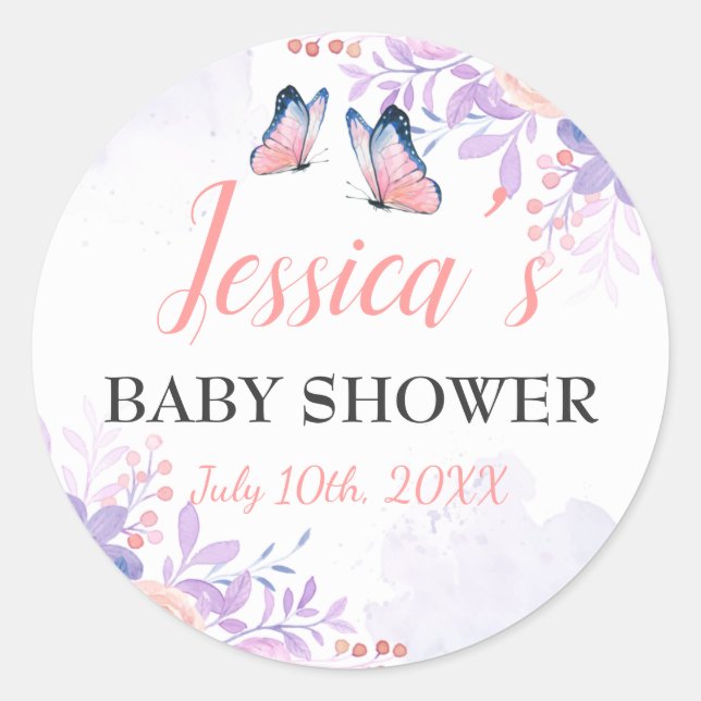 Adesivo Chá de fraldas De Garota Floral Rosa Púrpura (Frente)