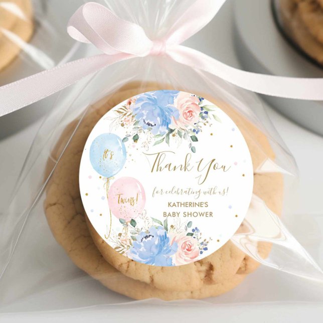 Adesivo Chá de fraldas de Gêmeos Florais Azul-Rosa (Criador carregado)