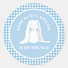 Adesivo Chá de fraldas de gingham azul Bunny