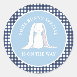 Adesivo Chá de fraldas de gingham azul Bunny