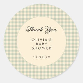 Adesivo Chá de fraldas de Gingham Verde Moderno Obrigado