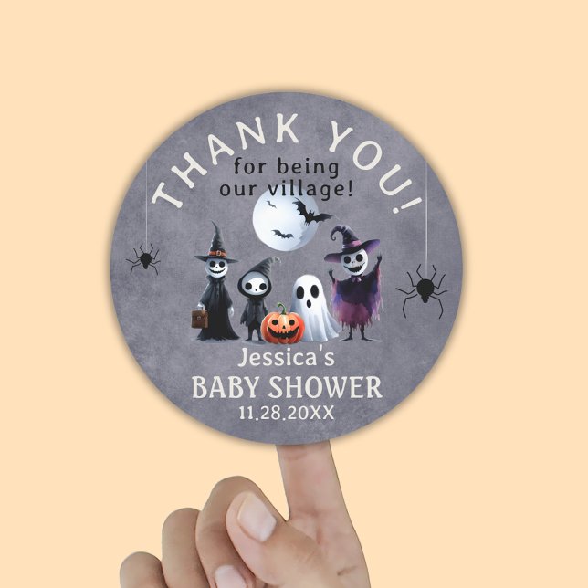 Adesivo Chá de fraldas de Halloween de Monstros Personaliz (Custom Monsters Halloween Baby Shower Thank You Classic Round Sticker)