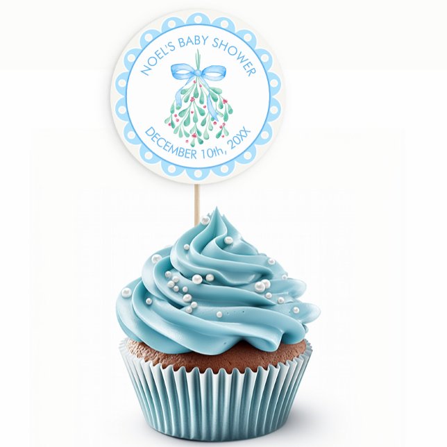 Adesivo Chá de fraldas de inverno Blue Mistletoe (Blue Winter Baby Shower Sticker Favor)
