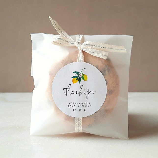 Adesivo Chá de fraldas De Limão De Aquarela Obrigado Vinhe (Criador carregado)