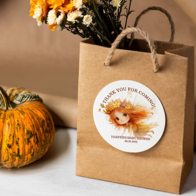 Adesivo Chá de fraldas de Madeira de outono (Step into an enchanting autumn forest where fairies flutter, and woodland creatures play. )