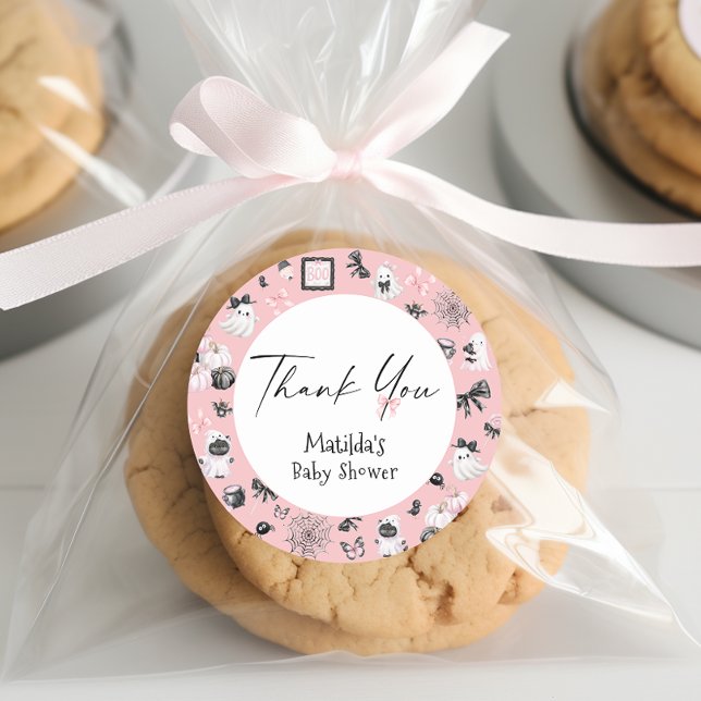 Adesivo Chá de fraldas De Menina Boo Halloween Obrigado (Criador carregado)