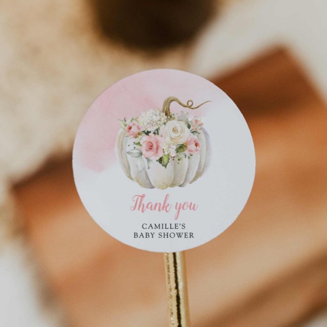 Adesivo Chá de fraldas de Menina de Abóbora (Pink Girl Baby Shower Thank you Sticker)