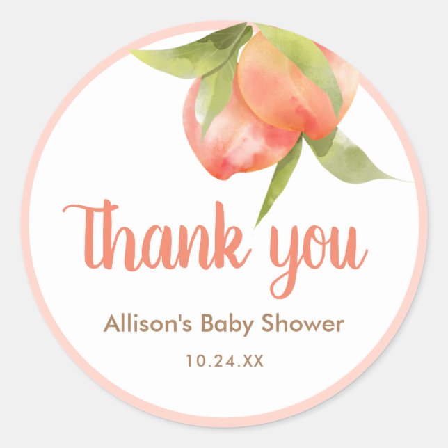 Adesivo Chá de fraldas De Menina De Pêssego Obrigado (Frente)