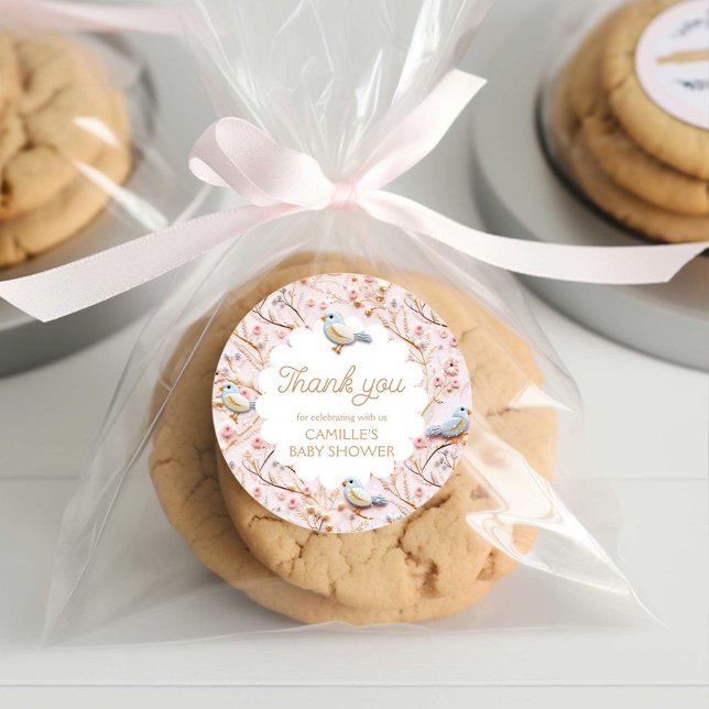 Adesivo Chá de fraldas de menina Floral Rosa-Inverno Obrig (Winter Pink Floral Girl Baby Shower Thank you Sticker)