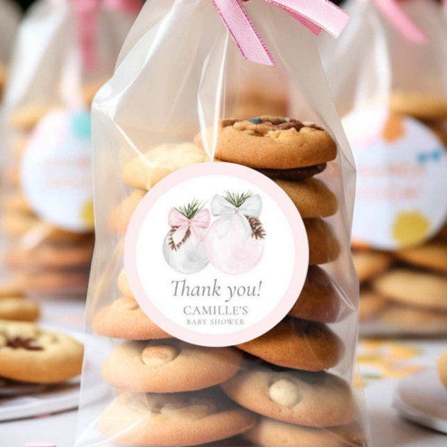 Adesivo Chá de fraldas de Natal Obrigado (Christmas Girl Baby Shower Personalized Thank you sticker)