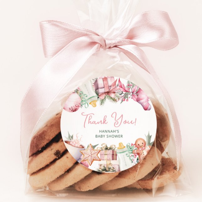 Adesivo Chá de fraldas De Natal Rosa, Obrigado Por (Criador carregado)