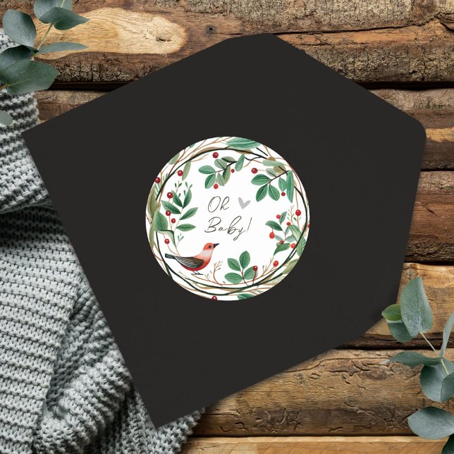 Adesivo Chá de fraldas de Natal Winter Wreath Berry (Criador carregado)