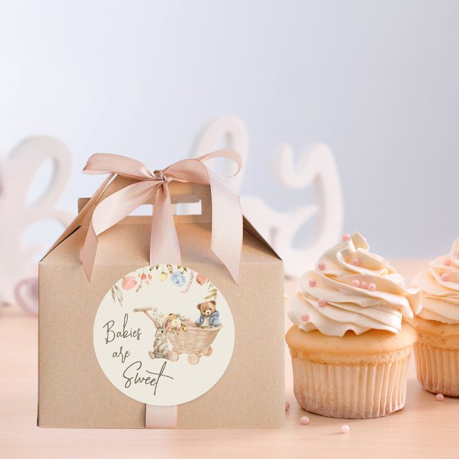 Adesivo Chá de fraldas de Nursery de flor selvagem (Watercolor Wild flower Boho Nursery Baby Shower Classic Round Sticker)