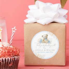 Adesivo Chá de fraldas de Obrigados Blue Boy do Urso Teddy