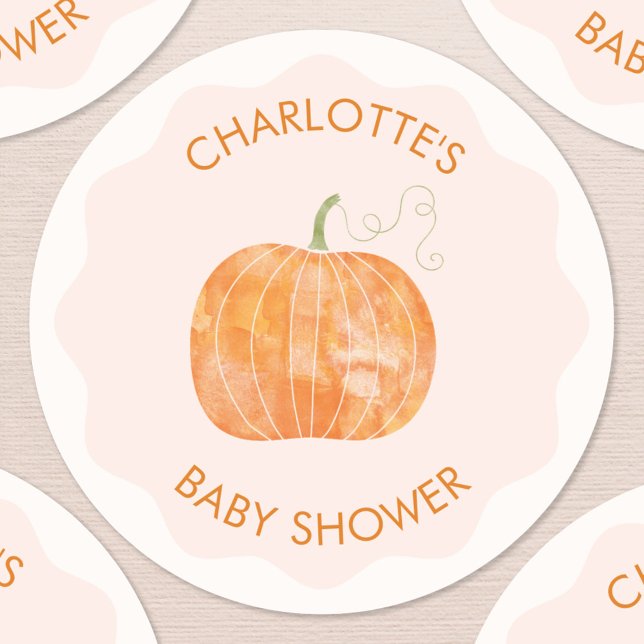 Adesivo Chá de fraldas de outono de Bompkin (Personalized pumpkin autumn fall baby shower sticker)