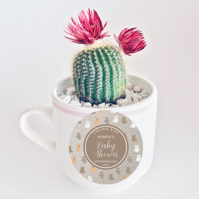 Adesivo Chá de fraldas de Padrão do Urso de Corte (Cute Bear Pattern Baby Shower Classic Round Sticker)