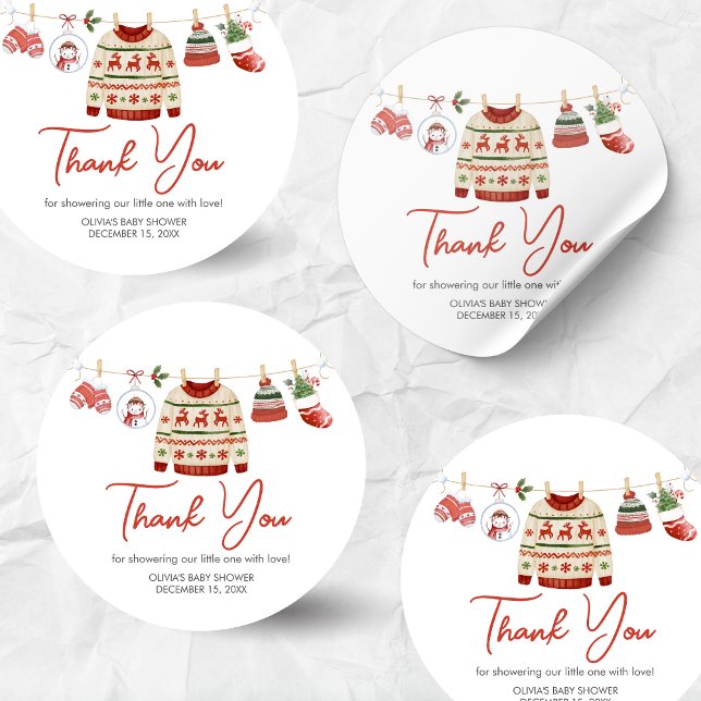 Adesivo Chá de fraldas de Papais noeis de Natal (Christmas Santa Baby Clothesline Baby Shower Sticker)
