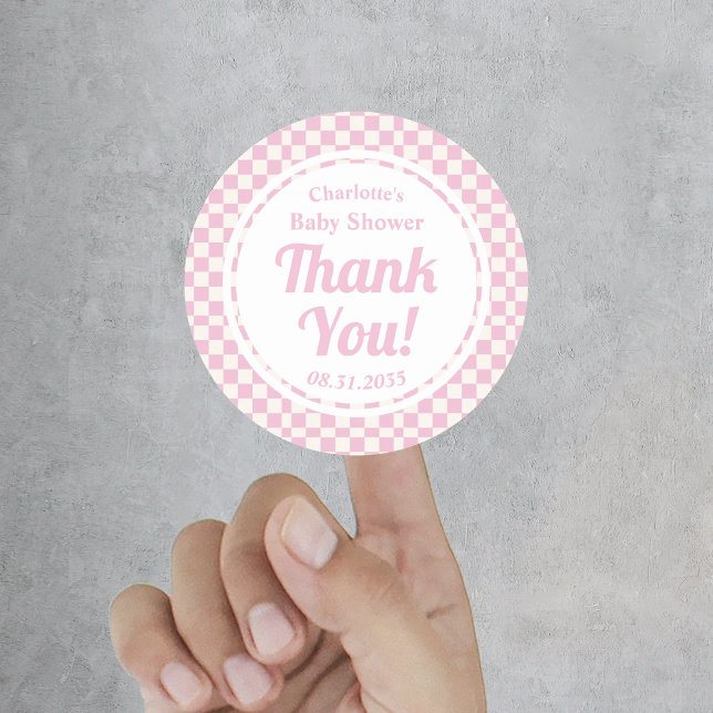 Adesivo Chá de fraldas De Pastel Rosa, Rosa, Obrigado (Retro Pink Pastel Girl Baby Shower Thank You Classic Round Sticker
)