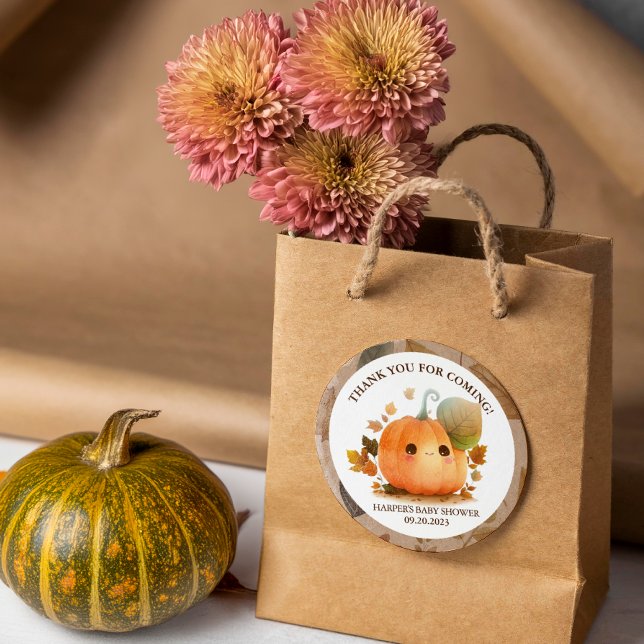 Adesivo Chá de fraldas de queda de abóbora doce (Get ready to "squash" the ordinary and embrace the extraordinary with our Fall Baby Shower theme! )