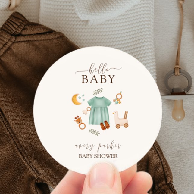 Adesivo Chá de fraldas de roupas da Boho Baby Girl (Boho Baby Girl Clothes Baby Shower Classic Round Sticker)