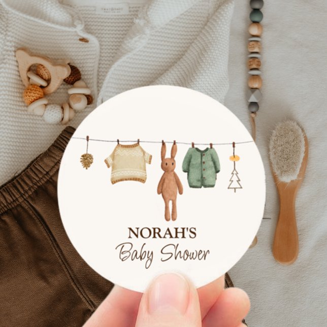 Adesivo Chá de fraldas de roupas íntimas de Boho Winter Bo (Cute Minimal Boho Winter Boy Clothes Baby Shower Classic Round Sticker)