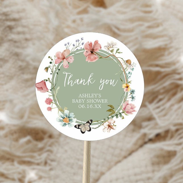 Adesivo Chá de fraldas de Sage Green Baby Bloom (Sage Green Baby Bloom Baby Shower Sticker)