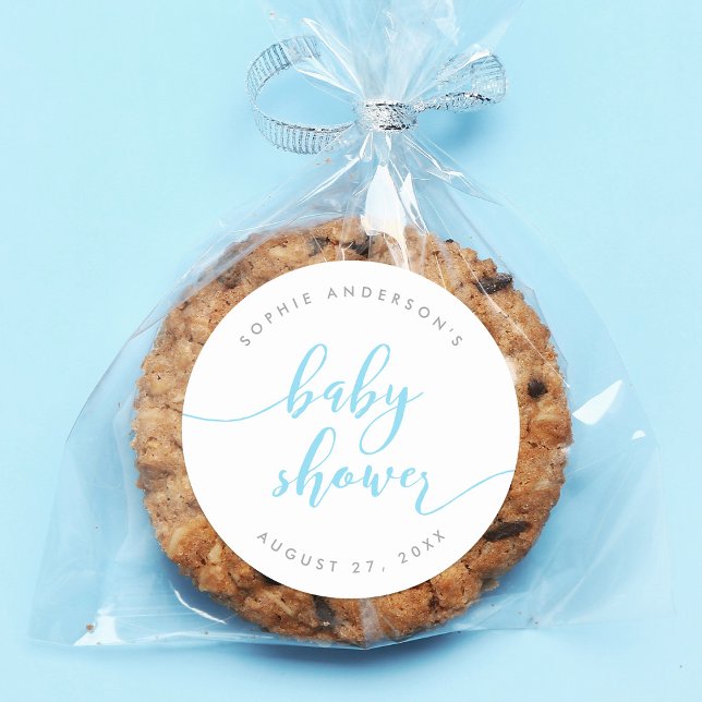 Adesivo Chá de fraldas de Script de Relaxamento Azul (Criador carregado)