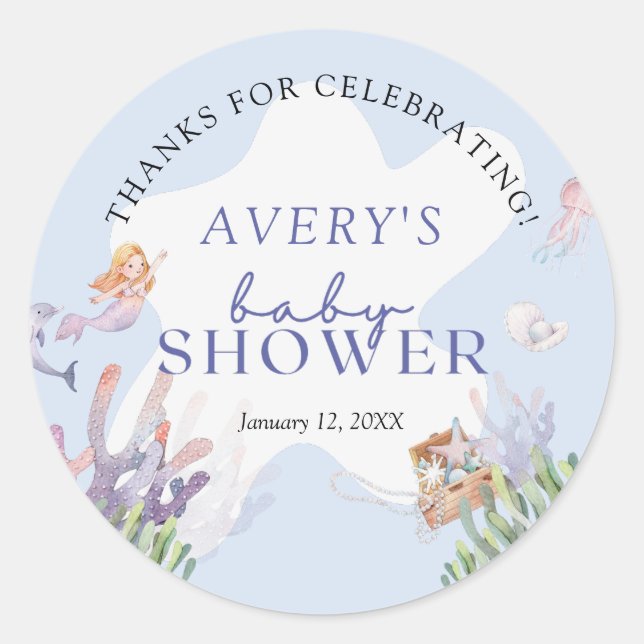 Adesivo Chá de fraldas de Sereia Ilustrado Obrigado (Frente)