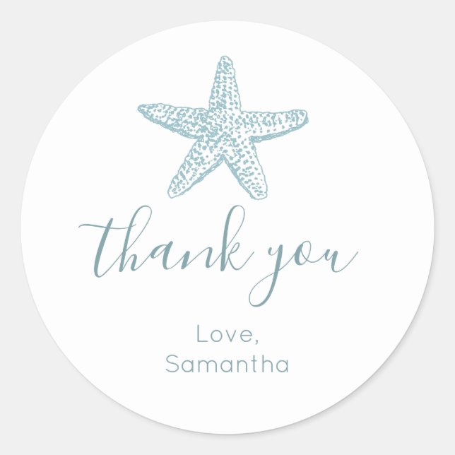 Adesivo Chá de fraldas de Starfish Azul Simples Obrigado p (Frente)