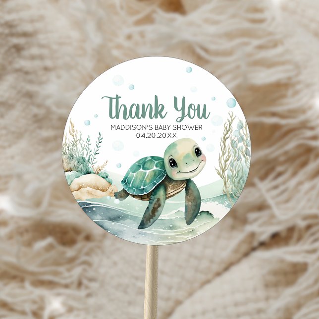Adesivo Chá de fraldas de Tartaruga do Mar (Sea Turtle Baby Shower Sticker)