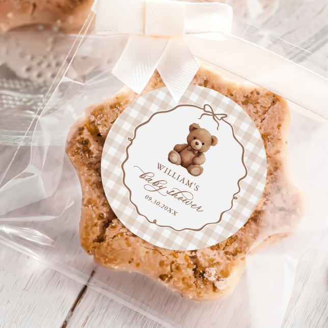 Adesivo Chá de fraldas de Urso de Gingham Neutro com Sexo (Criador carregado)