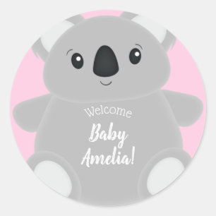 Adesivo Chá de fraldas de Urso Koala Rosa