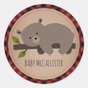Adesivo Chá de fraldas de Xadrez de Urso Bebês Sonolento