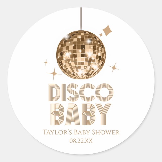 Adesivo Chá de fraldas 'Disco Baby' da Bola Disco Dourada (Frente)