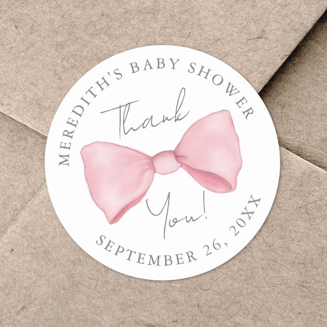Adesivo Chá de fraldas do Arco rosa (Pink Bow Baby Shower Classic Round Sticker)