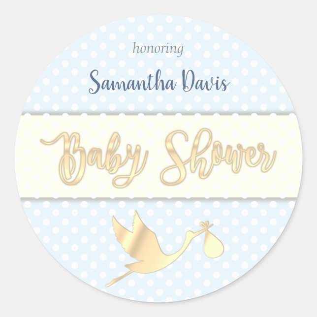 Adesivo Chá de fraldas do Baby Boy do ouro Stork (Frente)