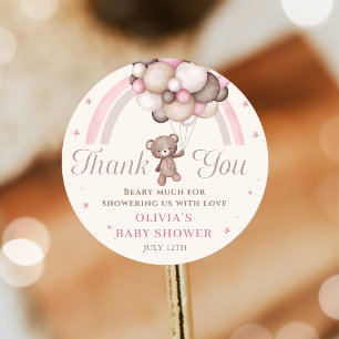 Adesivo Chá de fraldas do Balão do Urso Cinza Rosa