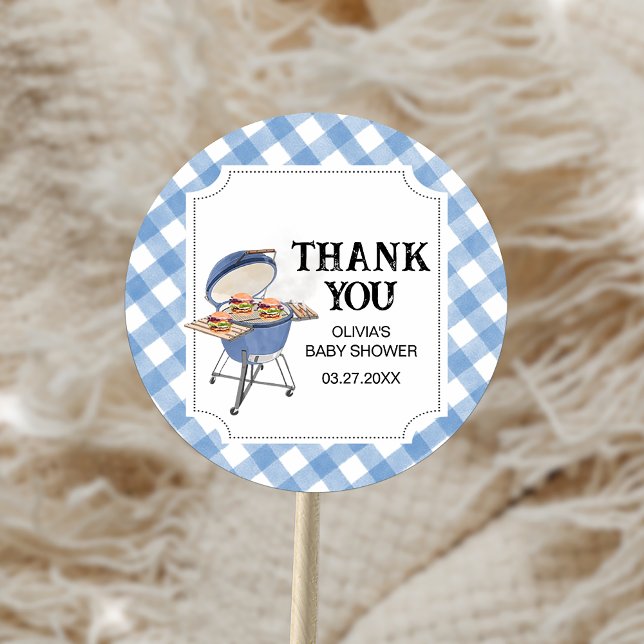 Adesivo Chá de fraldas do CHURRASCO do Burger Azul (Blue Burger BBQ Baby Shower Sticker)