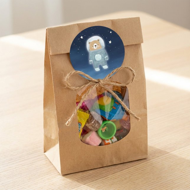 Adesivo Chá de fraldas do Espaço do Urso do Astronauta Azu (Blue Astronaut Bear Space Baby Shower Classic Round Sticker.)
