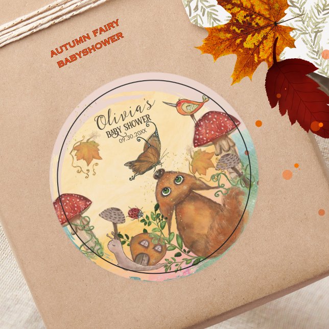 Adesivo Chá de fraldas do outono entonado (Enchanted Autumn Woodland Baby Shower Classic Round Sticker)