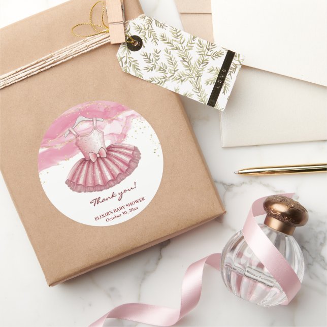 Adesivo Chá de fraldas Dourado de Brilhos Tutu Rosa (Presentear)