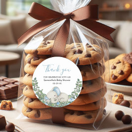 Adesivo Chá de fraldas Elefante Azul De Aquarela Obrigado