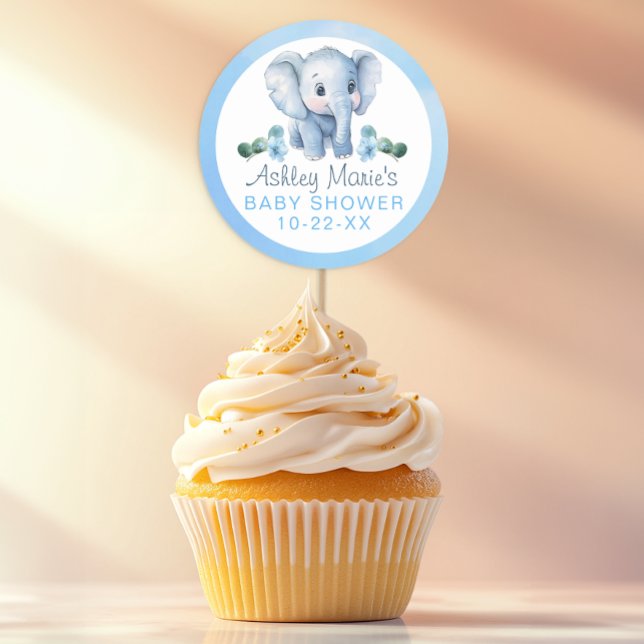 Adesivo Chá de fraldas Elefante Azul - Sa Aquarela (Baby Shower Favor Sticker)