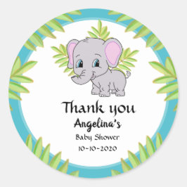 Adesivo Chá de fraldas Elefante Bonito Azul Obrigado