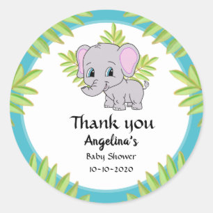 Adesivo Chá de fraldas Elefante Bonito Azul Obrigado