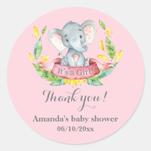 Adesivo Chá de fraldas Elefante Rosa, Obrigado Por