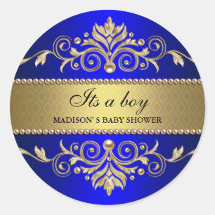 Adesivo Chá de fraldas elegante azul do Flourish Dourado