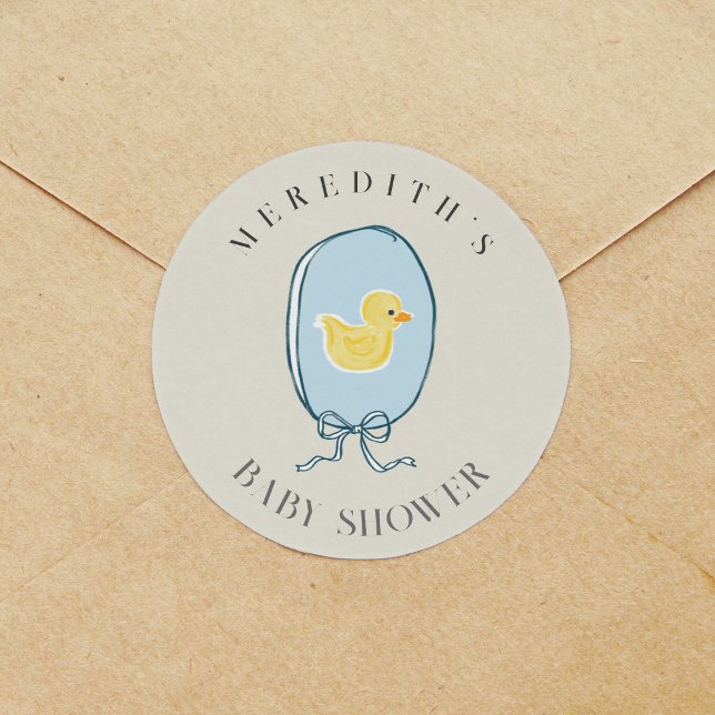 Adesivo Chá de fraldas Elegante de Fita Ducky (Elegant meets cute rubber ducky framed in a blue ribbon tied in a bow Baby Shower sticker..)