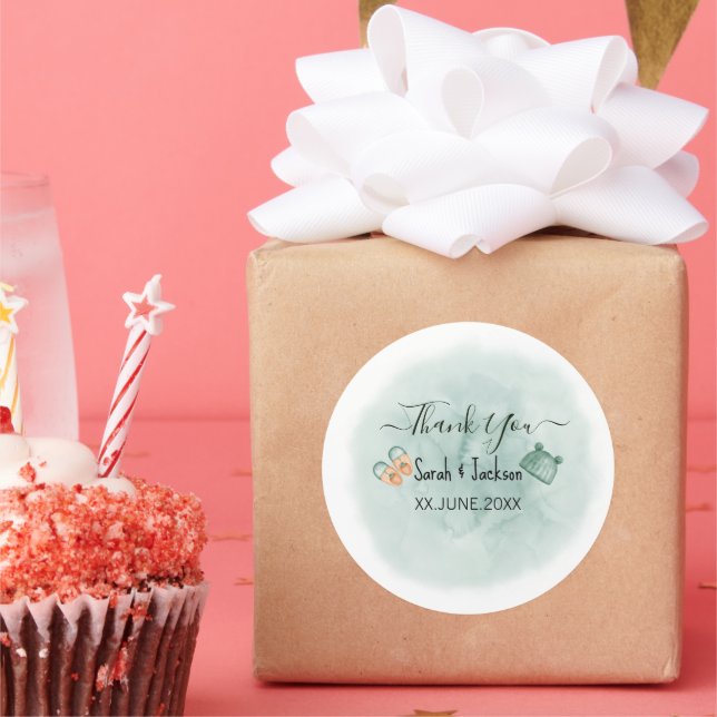 ADESIVO CHÁ DE FRALDAS ELEGANTE VERDE E LARANJA (Festa)